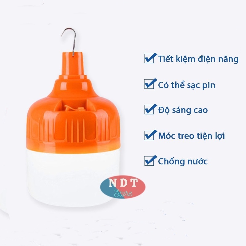 Bóng Đèn Tích Điện 150w 100w Siêu Sáng Có Móc Treo Tiện Lợi Loại 2 Pin