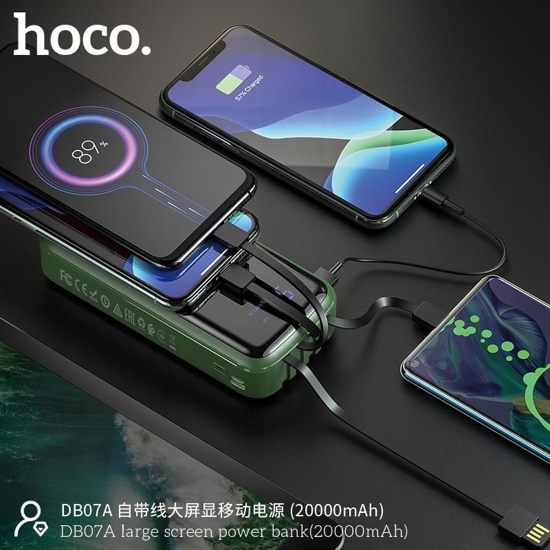 Sạc dự phòng 20.000 mAh Hoco DB07A tích hợp cáp sạc (Micro,Type-C,Iphone,USB) (Chính hãng, BH 1 năm)