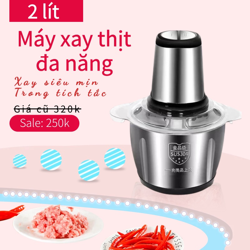Máy xay thịt đa năng Cối xay thịt inox 304 xay Thịt cá Tỏi ớt Giò chả Bột khô Đậu nành - TẶNG KÈM CỦ BÓC TỎI