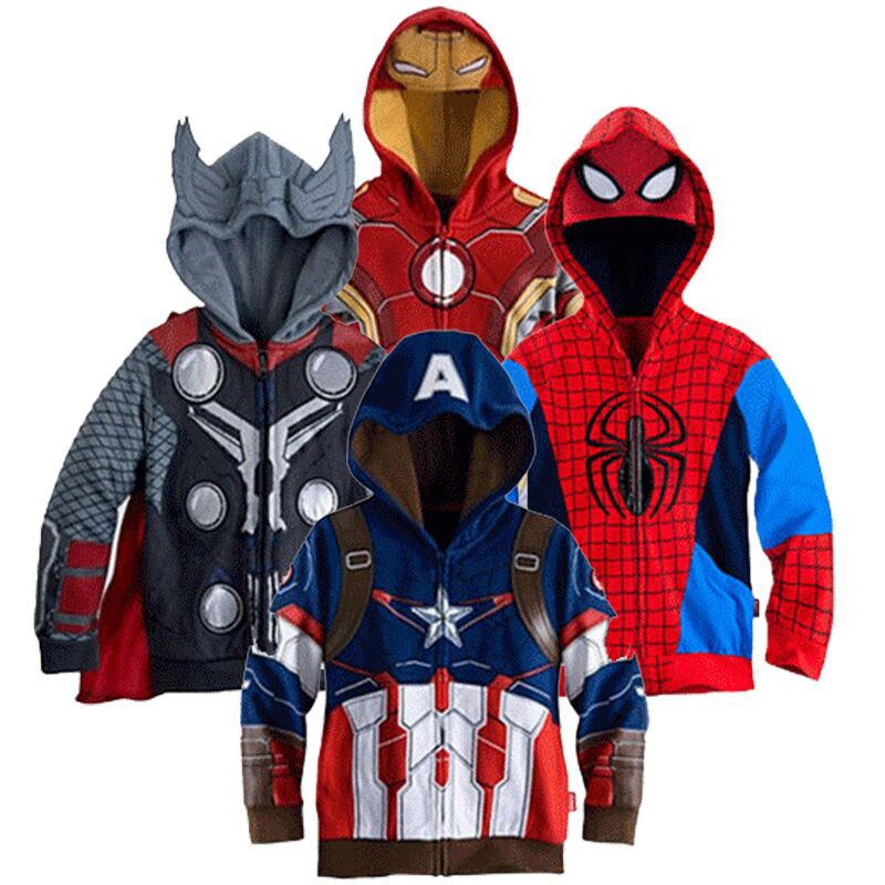 Áo khoác cho bé trai chủ đề siêu anh hùng Sipderman Captain America Thor Hulk Iron Man