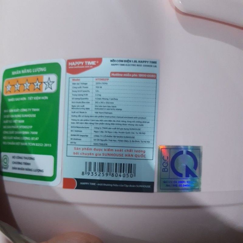 Nồi cơm điện 1.8 lít Happy time HTD8521P | BigBuy360 - bigbuy360.vn