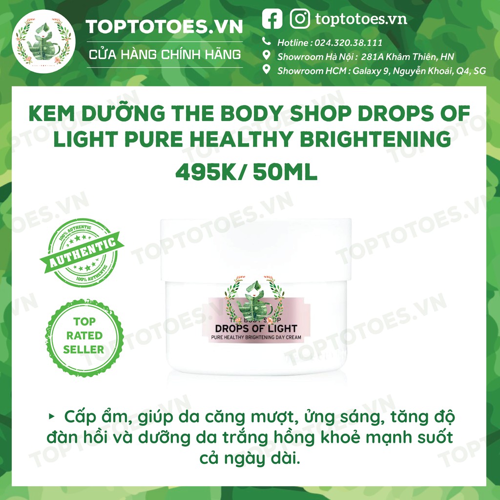 Bộ sản phẩm Drops of Light The Body Shop dưỡng da trắng hồng sữa rửa mặt, essence, serum, kem dưỡng