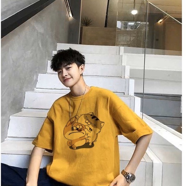 ÁO THUN NAM NỮ TAY LỠ IN HÌNH MÈO NHÉO CHÓ | BigBuy360 - bigbuy360.vn