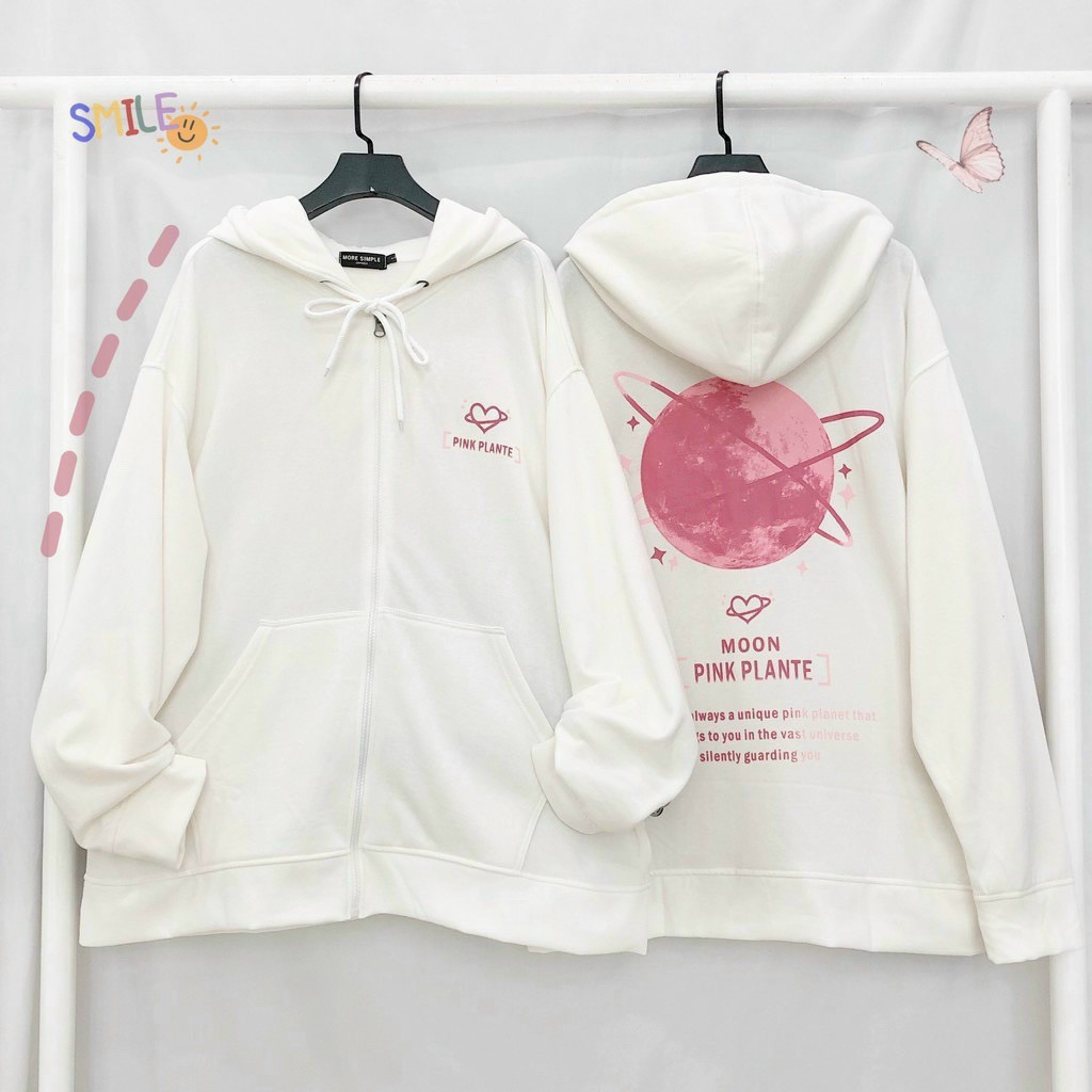 [Mã NHAC1111 Giảm 10k Đơn 0k] Áo khoác nữ hoodie nỉ Lyn House in hình Pink Plante form rộng unisex có 2 màu đen trắng