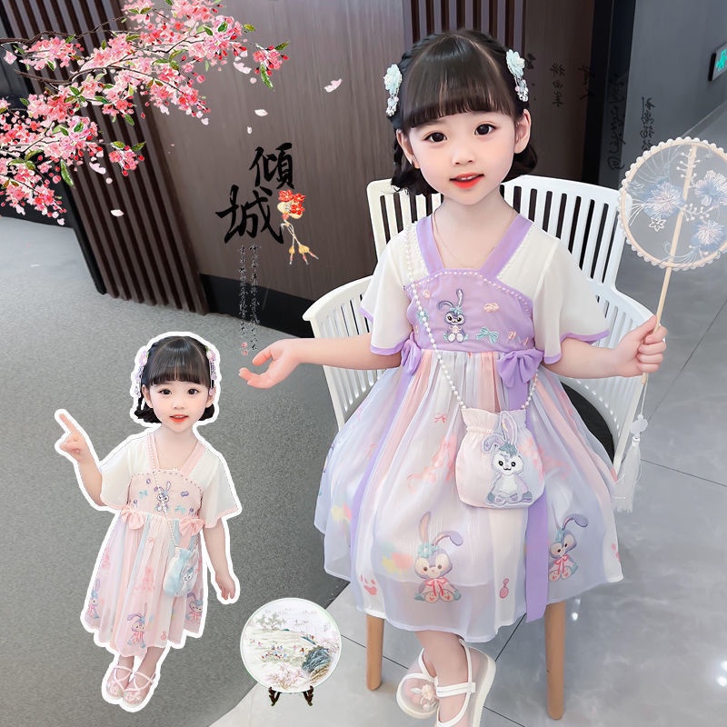 Đầm Hán Phục Thêu Hình Thỏ Phong Cách Trung Hoa Mới Cho Bé Gái