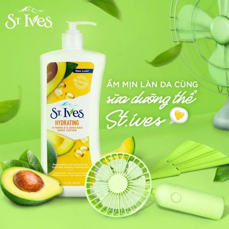 Sữa Dưỡng Thể Toàn Thân dưỡng ẩm ngăn ngừa lão hóa St.Ives Body Lotion vitamin E &amp; avocado chai  621ml