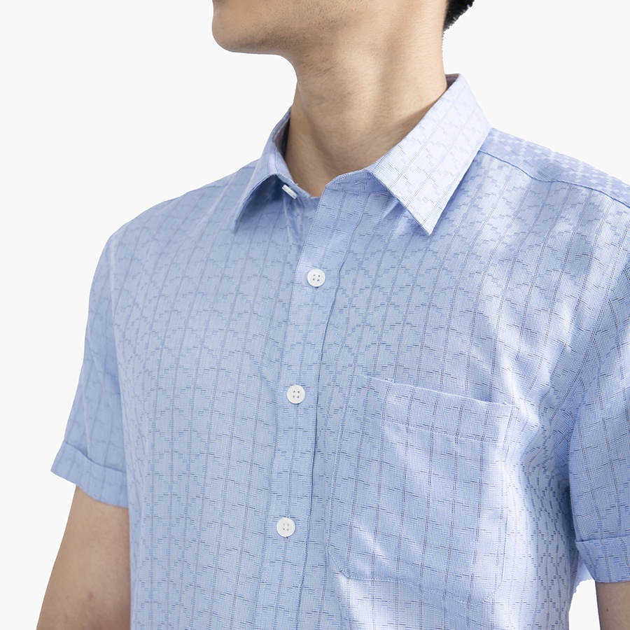 [MẪU MỚI] Áo sơ mi nam ngắn tay ARISTINO màu xanh dệt dobby trẻ trung, chất liệu Bamboo thoáng mát - ASS381S2