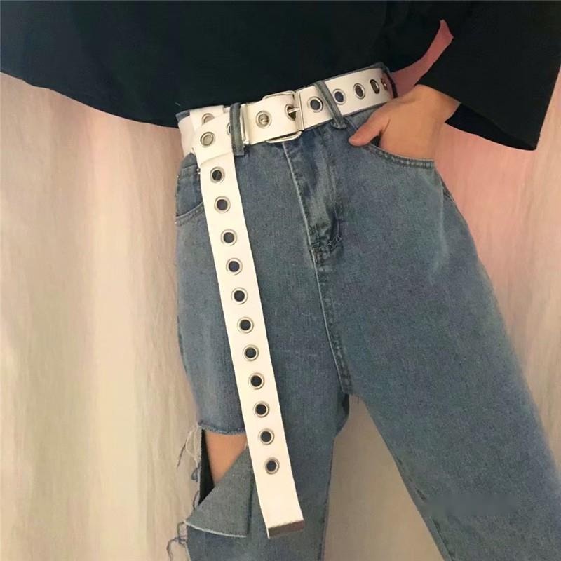 Thắt Lưng Vải Canvas Đục Lỗ Kiểu Hip-Hop Hàn Quốc Dễ Phối Đồ Thời Trang Cho Nam Và Nữ