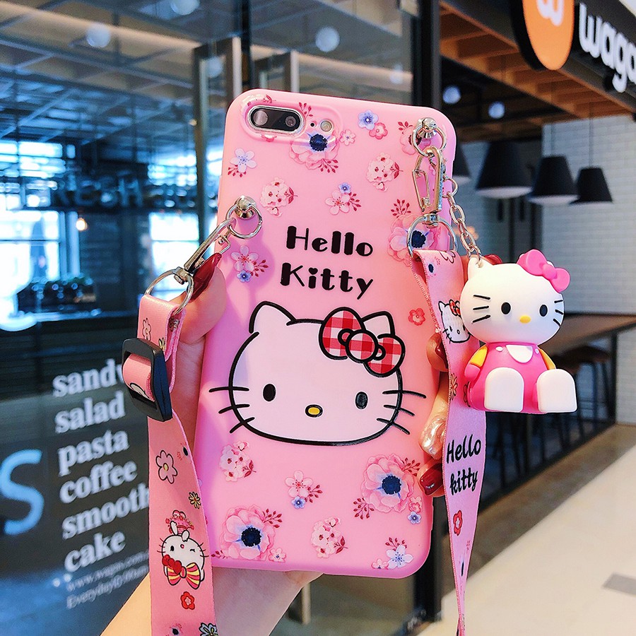 Ốp Lưng In Hình Hello Kitty Có Dây Đeo Xinh Xắn Cho Oppo Realme C1 C2 C3 5 5i A1K C11 C12 C15 C17 7 7i