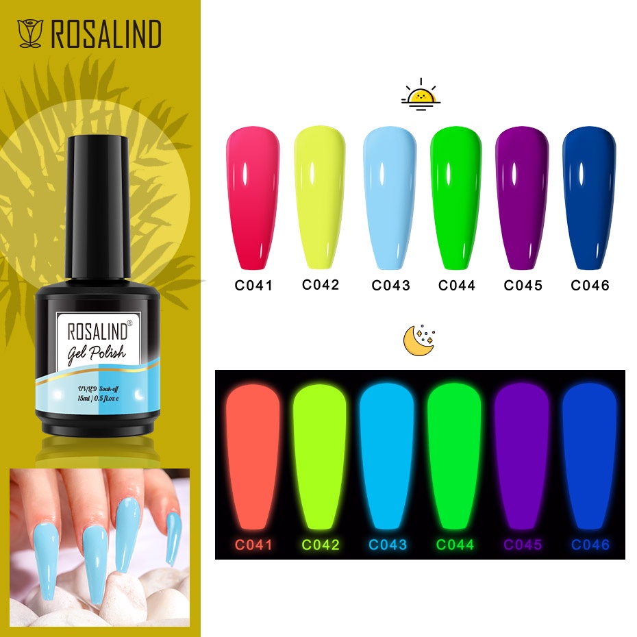 Sơn móng tay ROSALIND dạng gel 15ml màu neon dạ quang