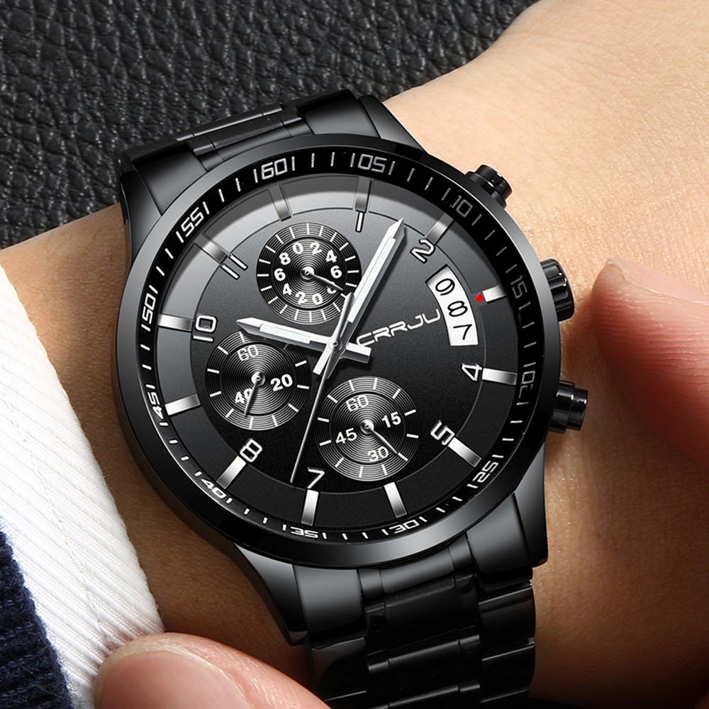 Đồng hồ đeo tay thạch anh CRRJU chống thấm nước bằng thép không gỉ có chức năng bấm giờ thời trang cho nam 2214