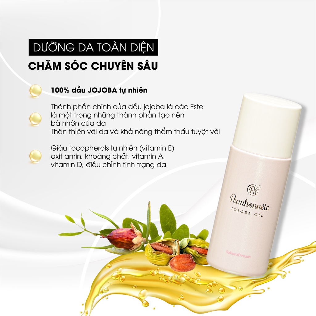 Dầu dưỡng ẩm ngăn ngừa da khô và giảm kích ứng Peauhonnête JOJOBA OIL 50ml - Nhật Bản