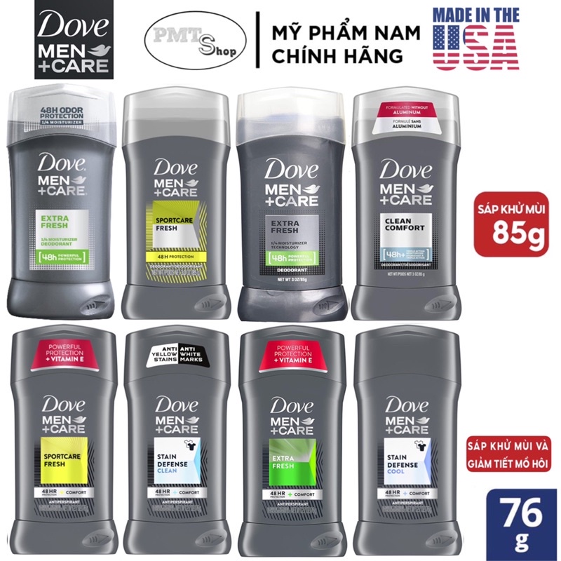 Lăn Sáp Khử Mùi Nam Dove Men Care 85g Extra Fresh , Clean Comfort , Stain Defense 76g