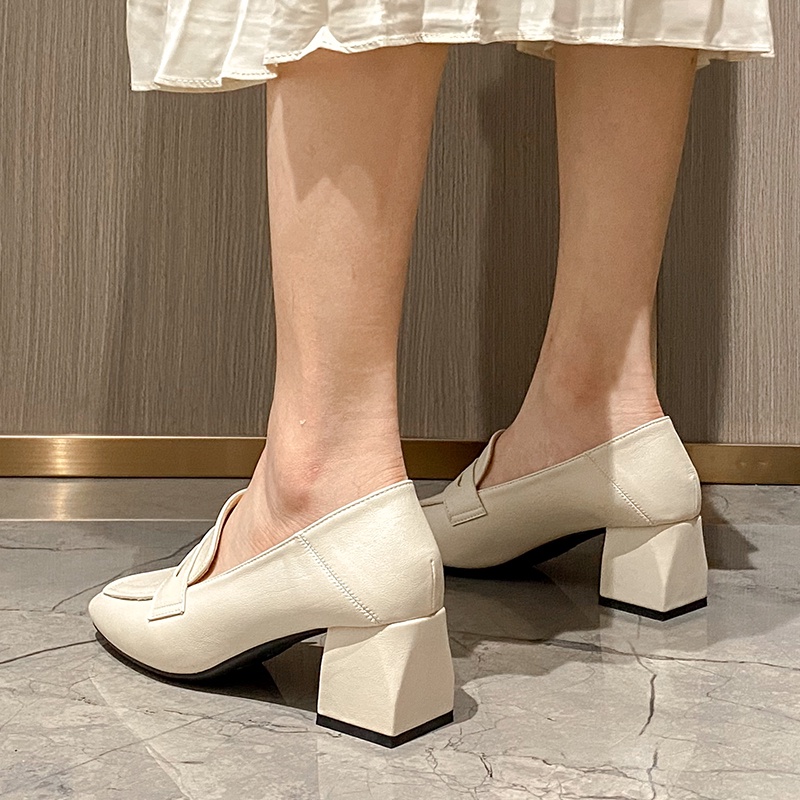 Giày Lười Da Mềm Gót Dày Mũi Vuông Phong Cách Hàn Quốc Đơn Giản Dành Cho Nữ Size 34-40