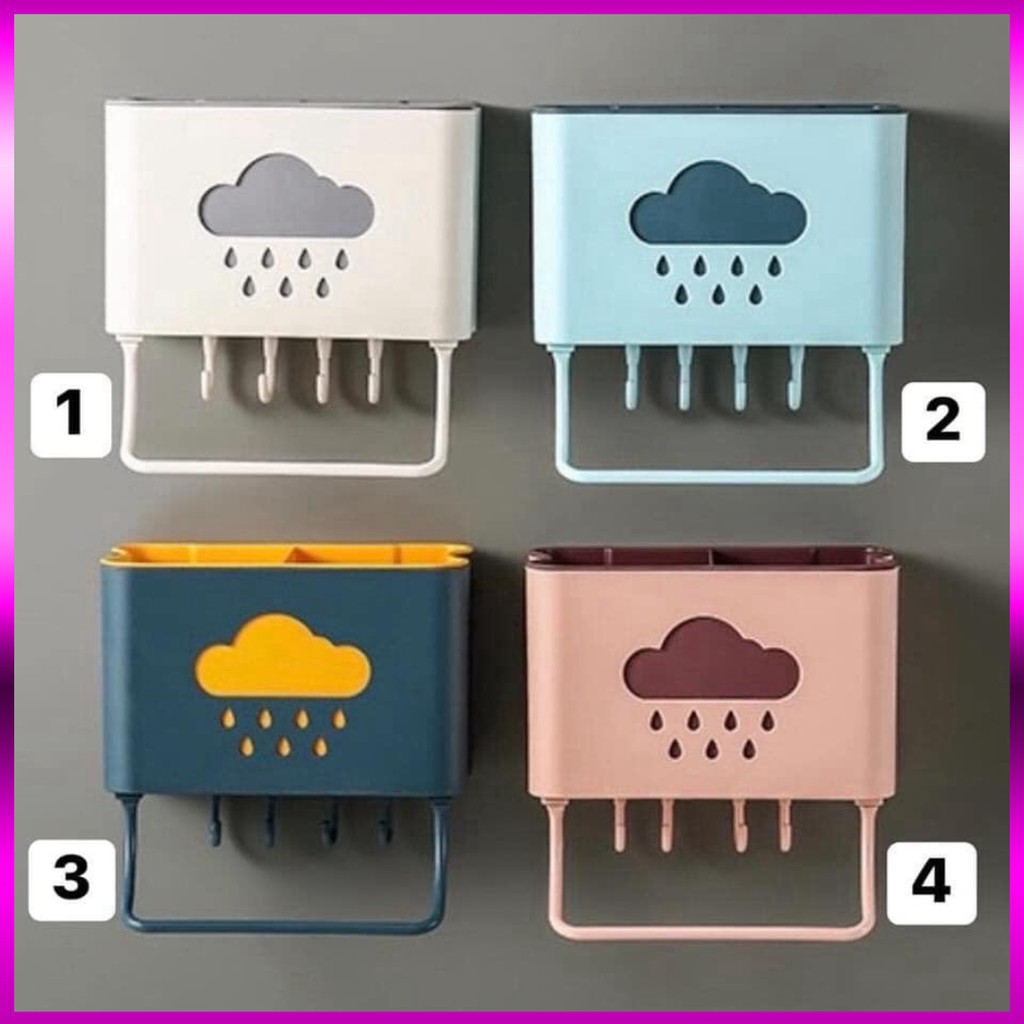 Kệ để đồ đa năng cho nhà tắm, nhà bếp hình đám mây, có các móc treo đồ và thanh phơi khăn tiện ích 👑