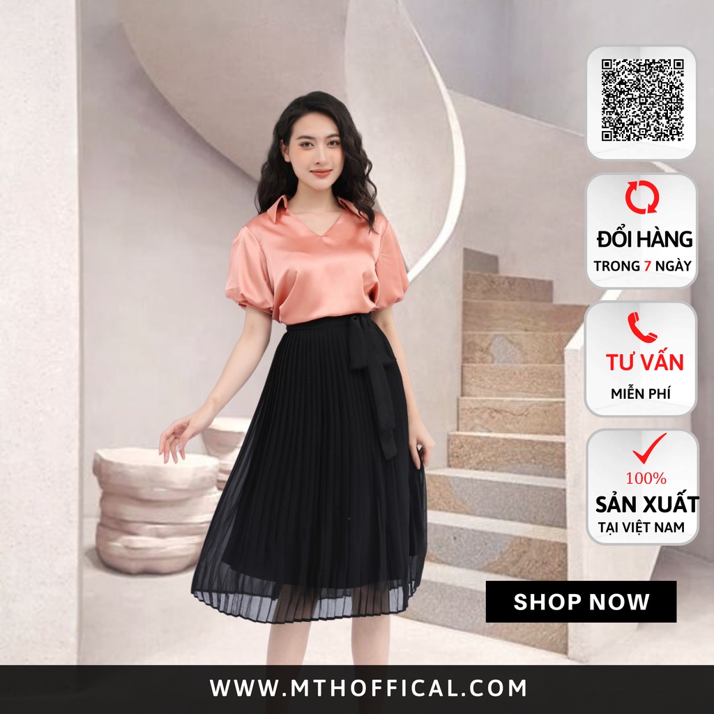 Chân Váy Xếp Ly Dài Qua Gối Pleat Dập Ly Đen
