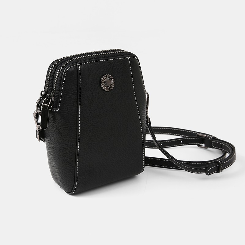 Túi đeo nữ đính logo hoa cúc da bò thật nhiều màu