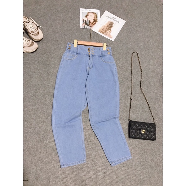 [BÁN SỈ] Quần jeans Baggy Bò Nữ Cạp Cao Cúc Hông Chất Bò Mềm
