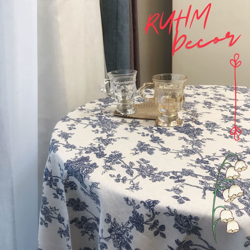 Khăn trải bàn ren hoa cổ điển họa tiết Hoa vintage xanh blue KB-B01