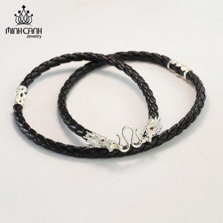 Dây Da Bọc Kết Bọc Đầu Rồng 4 Đốt Bạc - Minh Canh Jewelry