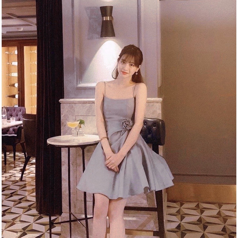 [Freeship] Đầm xanh 2s đính hoa