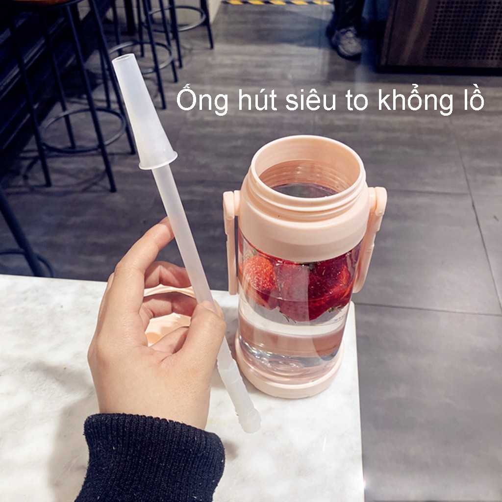 Bình Đựng Nước Dung Tích 1 Lít Có Ống Hút Quai Xách Kèm Miếng Dán Sticker Và Nắp Chống Tràn Tuyệt Đối