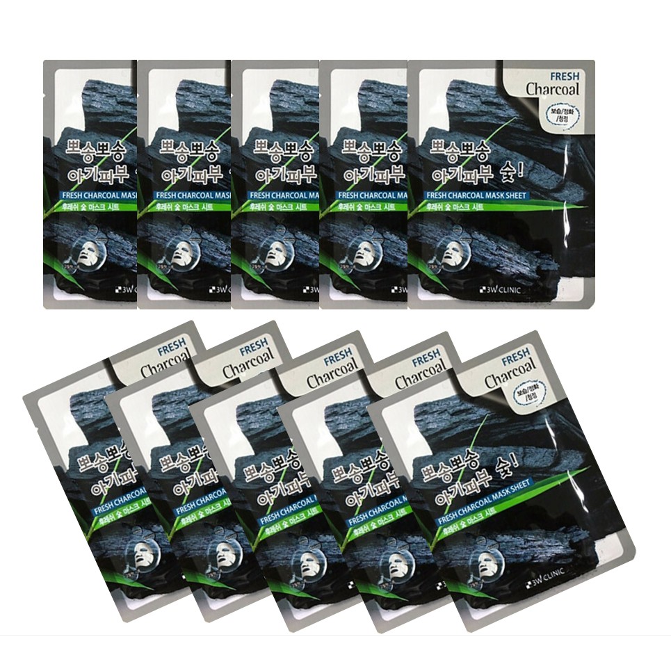 Combo 10 Mặt Nạ Chiết Xuất Than Hoạt Tính 3W CLINIC FRESH CHARCOAL MASK SHEET 23g x10