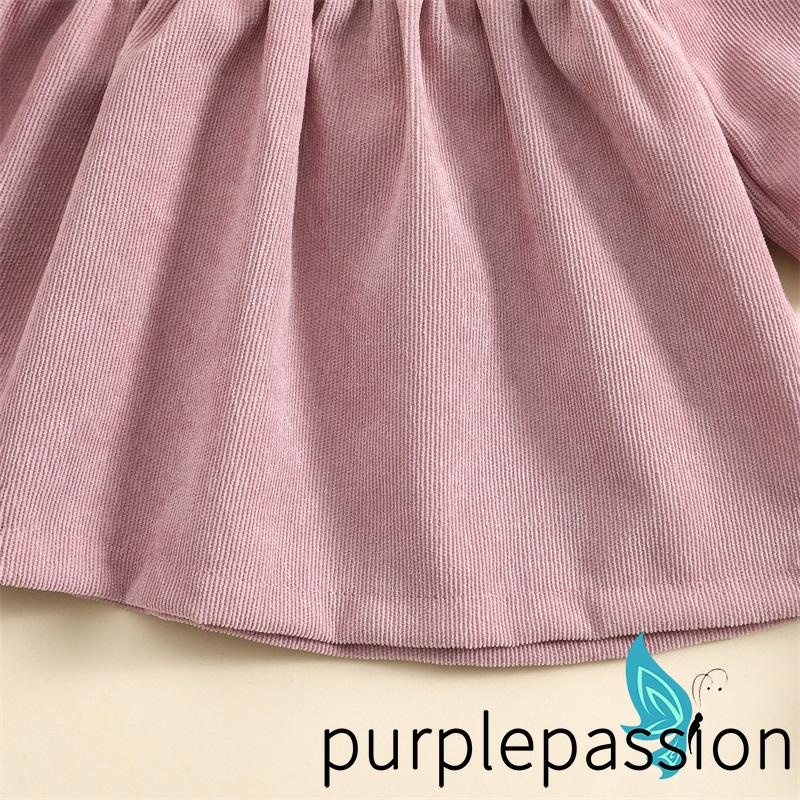 Đầm Nhung Dài Tay Dáng Chữ A Cổ Bèo Màu Trơn Cài Nút Thời Trang Mùa Thu Cho Bé Gái