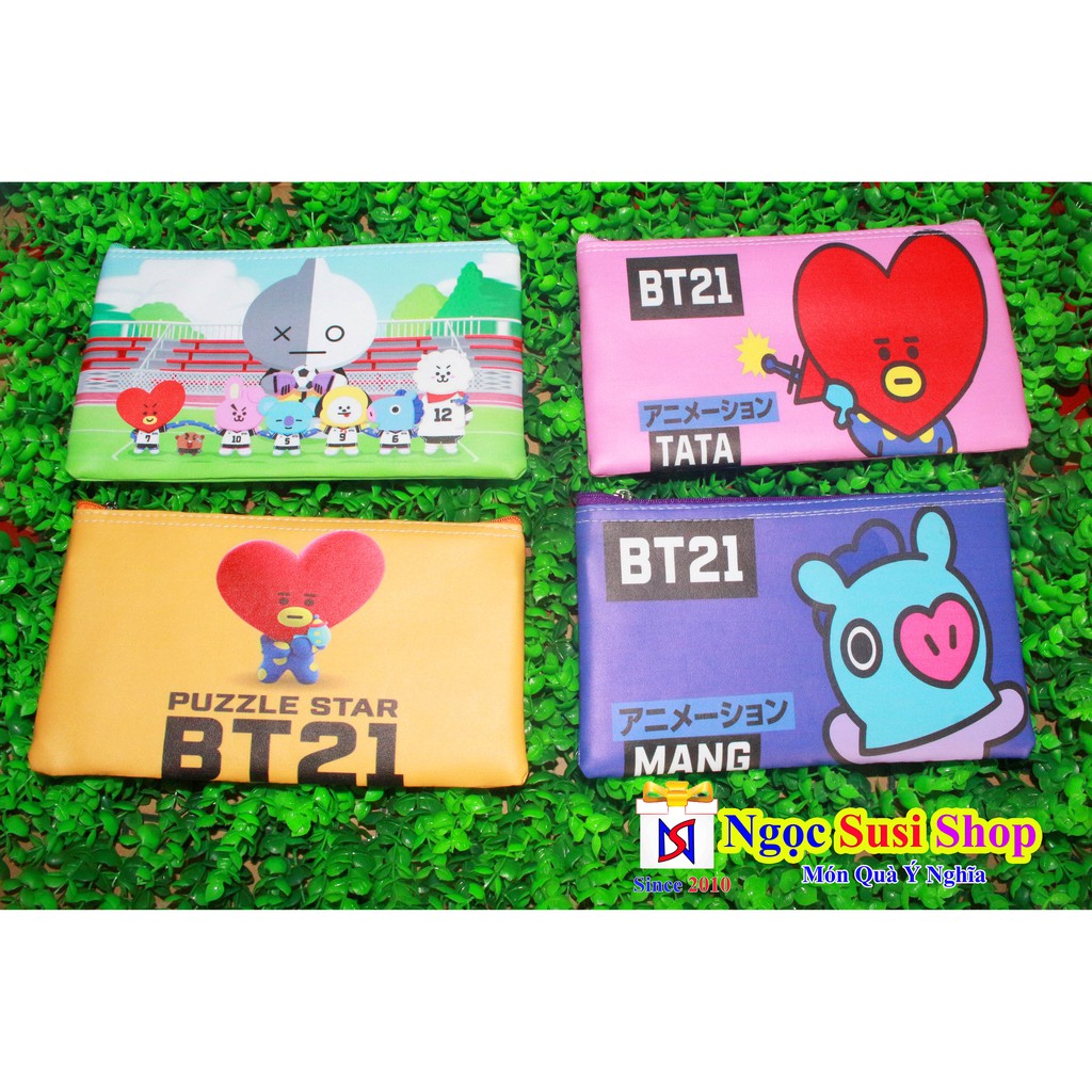 Bóp Da Để Bút Viết & Để Tiền Hình BTS BT21 Cầm Tay Rất Tiện Lợi Chiều Dài 20cm - Giao Mẫu Ngẫu Nhiên
