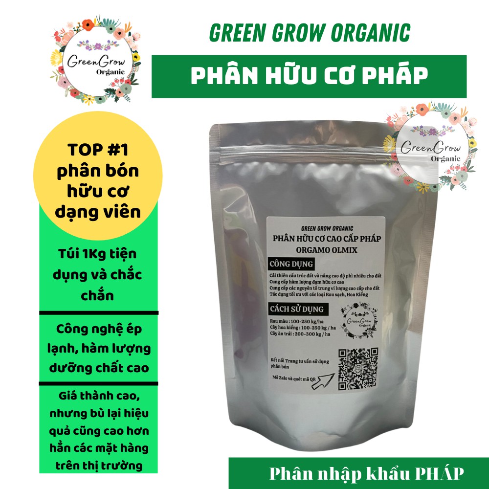 Phân bón hữu cơ dạng viên của Pháp loại phân hữu cơ humic cho hoa hồng hoa kiểng rau sạch MS133 GREEN GROW