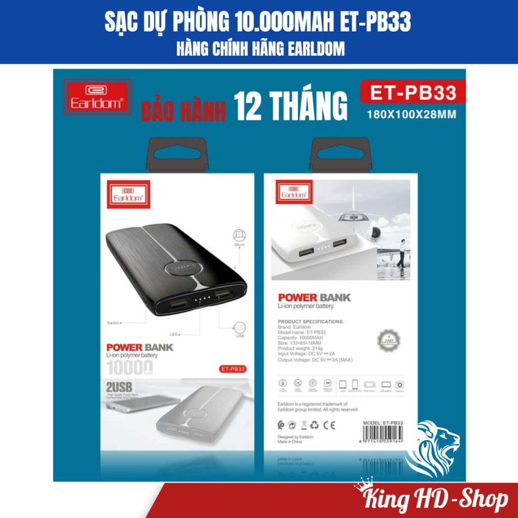 Sạc dự phòng Earldom PB-33 10000mAh