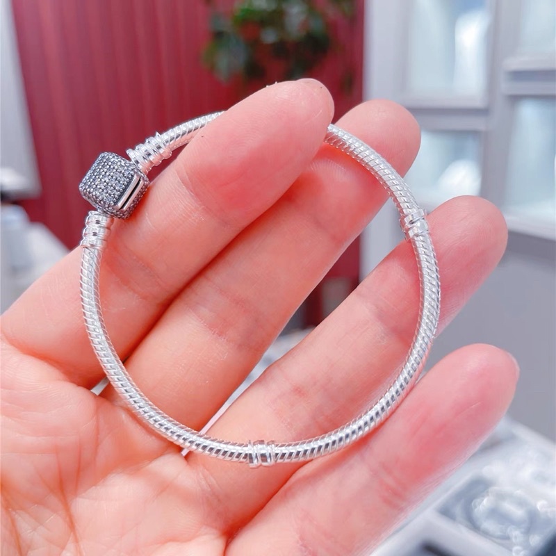 VÒNG TAY PAN ALE KHOÁ TRỤ ĐÍNH ĐÁ BẠC S925 THUẦN KHIẾT HÀNG CAO CẤP