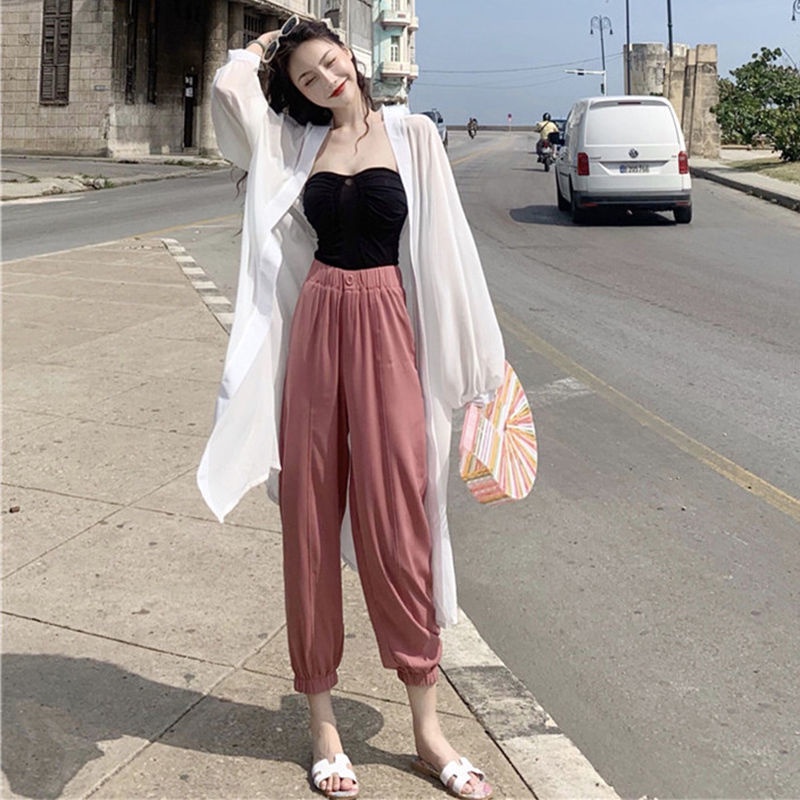 Áo sơ mi RENJIANVSHENG dáng dài rộng mỏng tay dài che nắng phong cách phương tây thời trang trẻ trung dành cho nữ