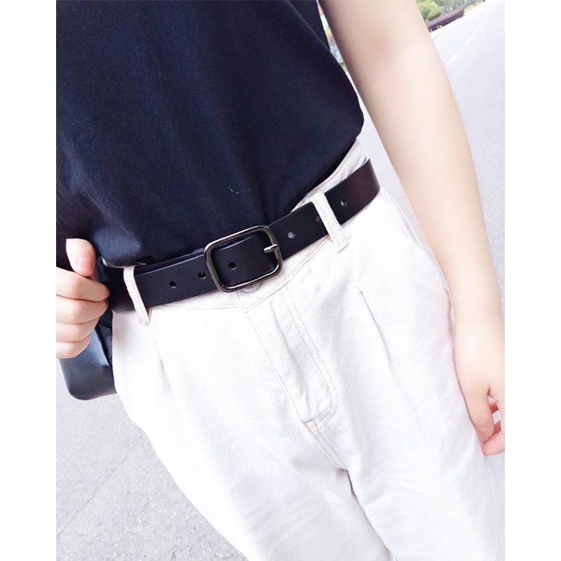 Thắt lưng nam nữ BROO màu đen mặt oval xịn, dây nịt lưng unisex da bò cao cấp thời trang Hàn Quốc