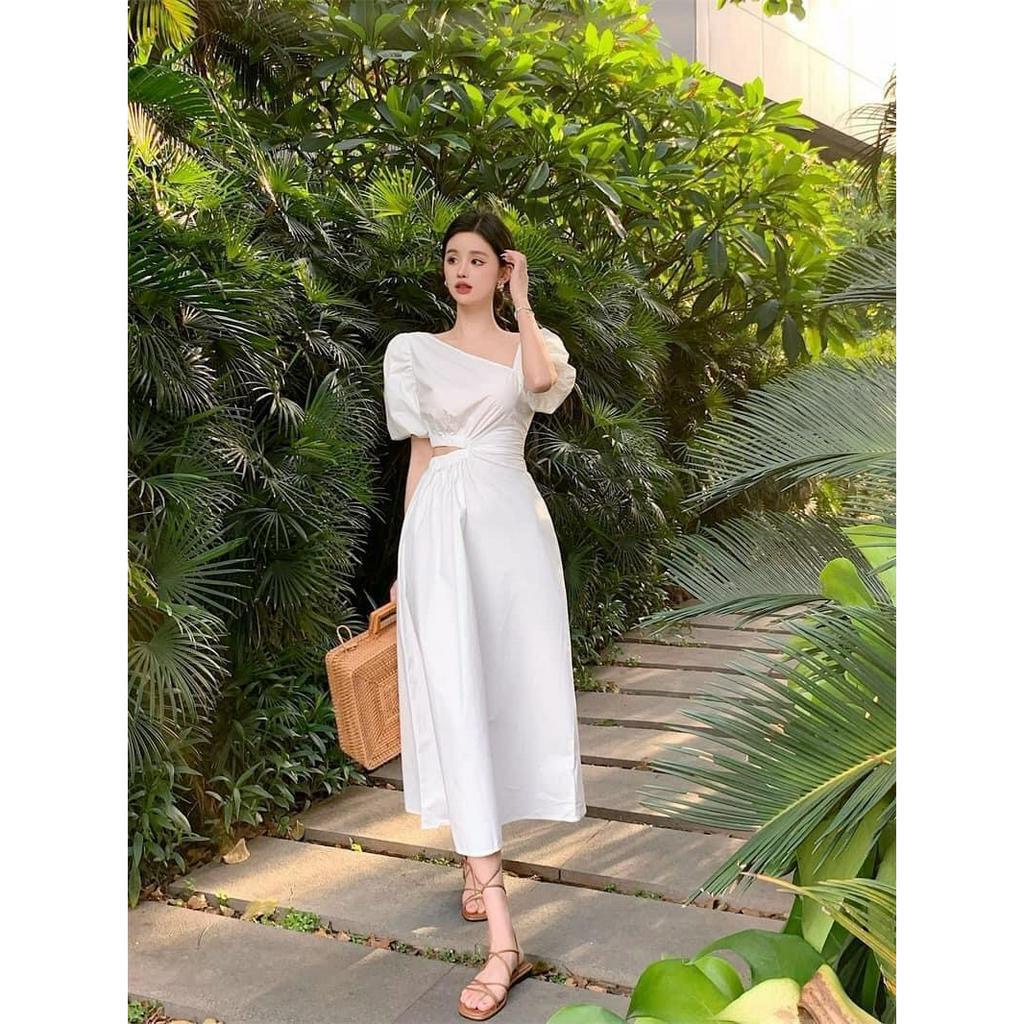 Đầm xéo cổ khoét eo sang trọng dự tiệc đi chơi Callene (L1911)