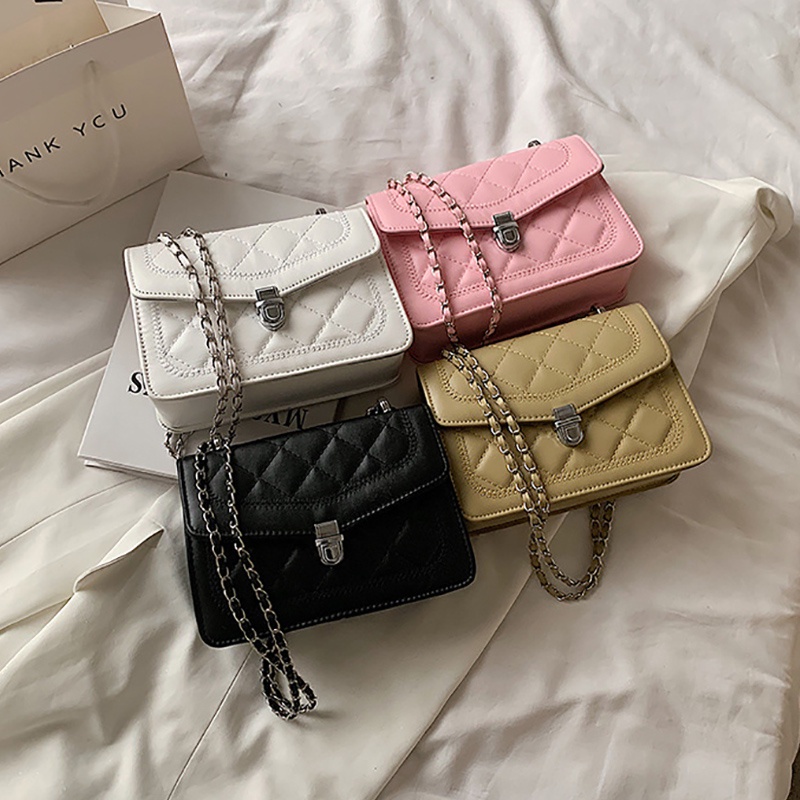 Túi đeo chéo dáng vuông nhỏ phối dây xích kiểu tây sang trọng nhiều màu tùy chọn cho nữ IELGY