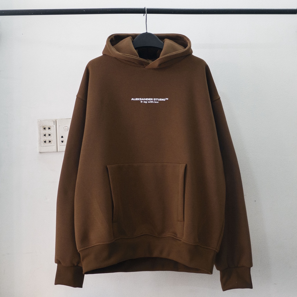 ÁO HODDIE BASIC UNISEX MÀU NÂU CHOCOLATE FORM BOXY | ALEKSTUDIO