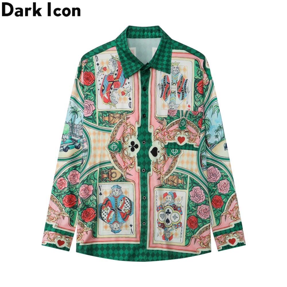 Áo Sơ Mi Tay Dài Cổ Bẻ In Họa Tiết Biểu Tượng Toàn Diện Cá Tính Cho Nam