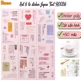 Z0480 set 6 tờ sticker trang trí kiểu chữ nhật nhãn dán japan text r0036