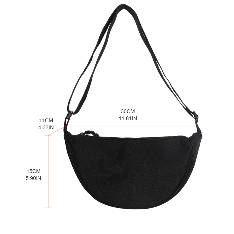 Túi Đeo Chéo Bằng Nylon Hình Bán Nguyệt Có Khóa Kéo Phong Cách Retro