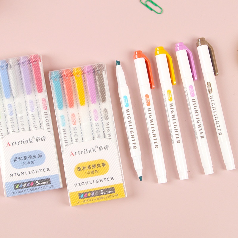 Bút đánh dấu 2 đầu đóng hộp 5 màu Highlighter