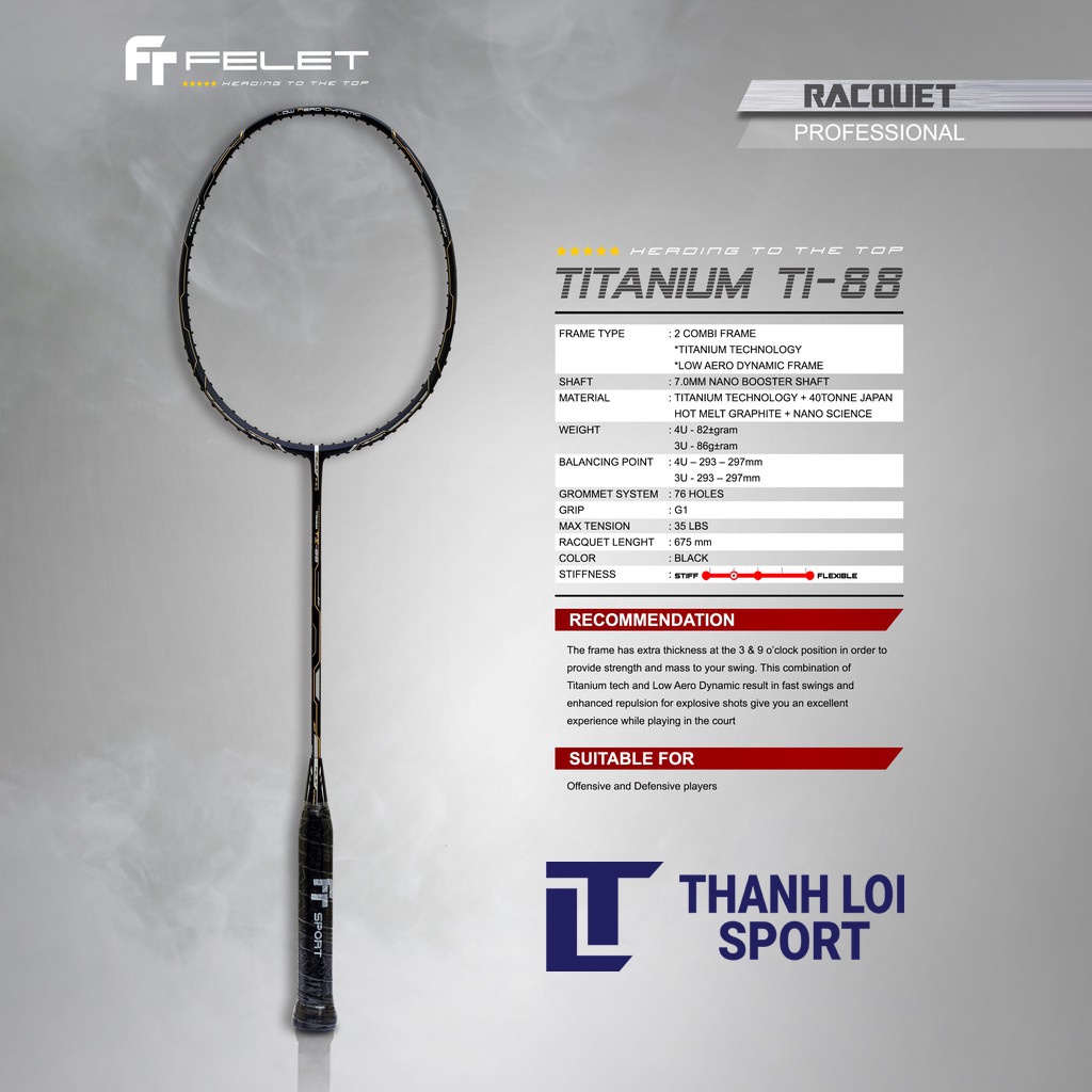 Vợt Cầu Lông Felet Titalium 88 Nhập Khẩu Malaysia