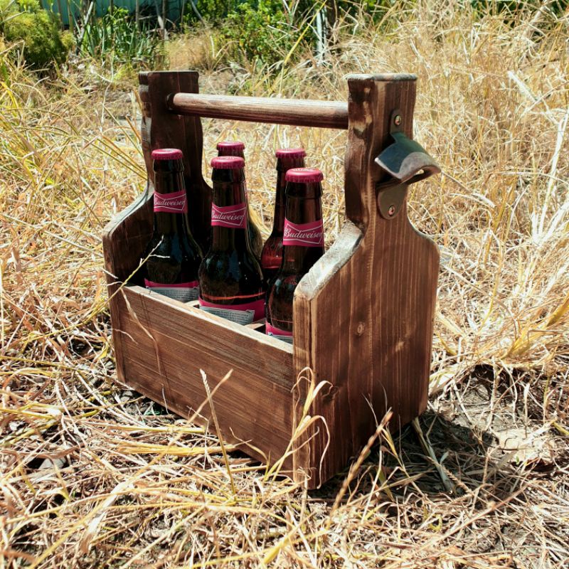 Giỏ đựng bia bằng gỗ, wooden 6 pack beer holder