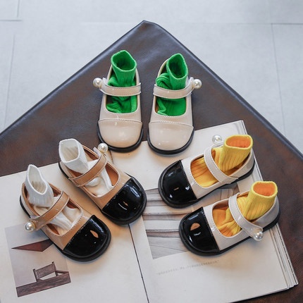Giày búp bê bằng da đế mềm phong cách Hàn Quốc hợp thời trang cho bé gái