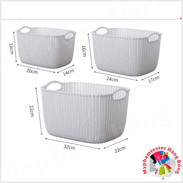 Rổ mây Đan bằng nhựa 3 cỡ phong cách Hàn quốc