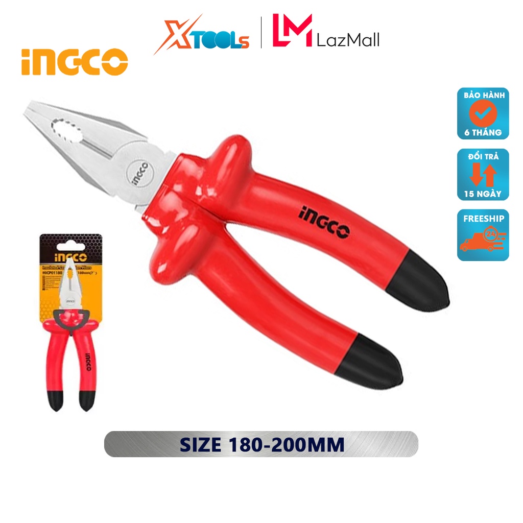 Kìm răng cách điện INGCO | kềm răng cách điện Kích thước 7 inch/180mm - 8 inch/200mm Tay cầm bọc nhựa chuyên dụng