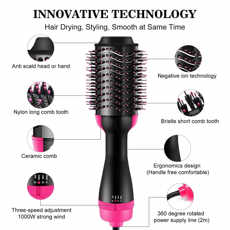 Multifunctional hot air comb negative ion hair dryer curly hair comb infrared straight hair salon tool One Step Hair Dryers Volumizer Blower 3-in-1 Hair Dryers Hot Brush Blow Drier Hairbrush Styling Tools Styler