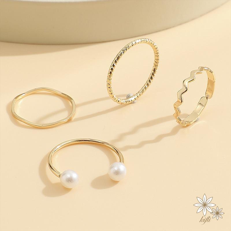 Set 4 nhẫn hở đính ngọc trai giả thời trang cho nữ