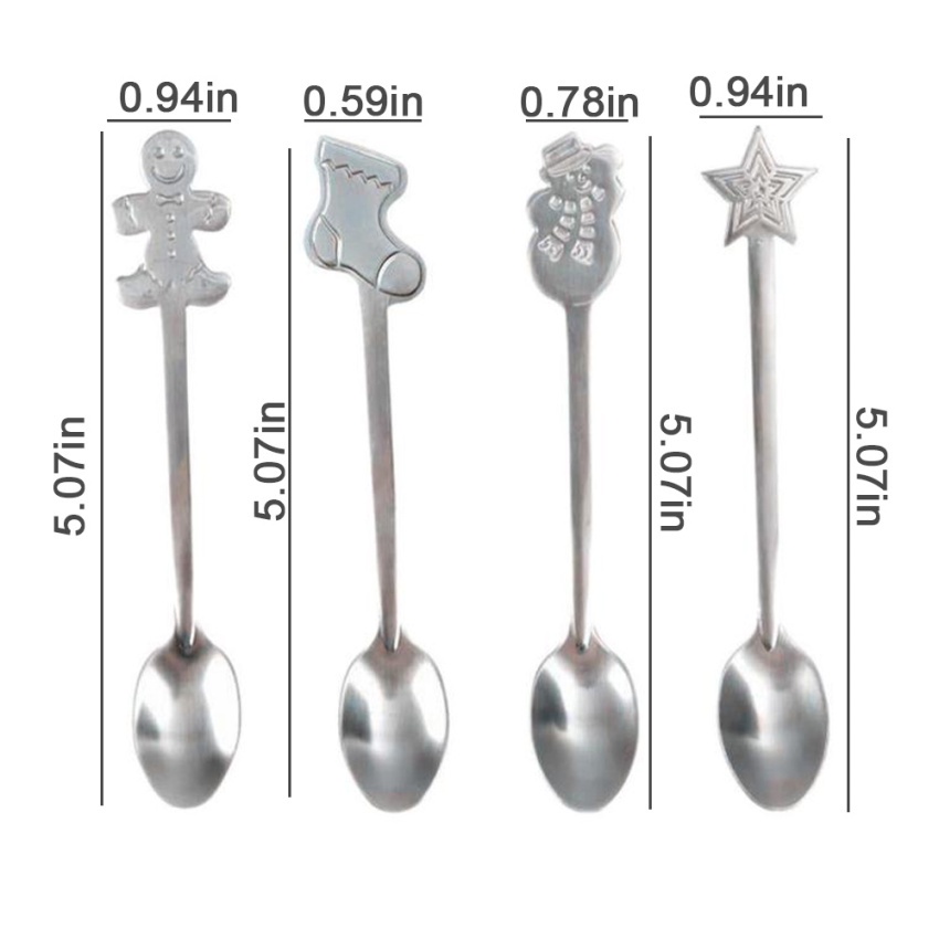 Set 4 Muỗng Cà Phê Bằng Thép Không Gỉ Họa Tiết Giáng Sinh