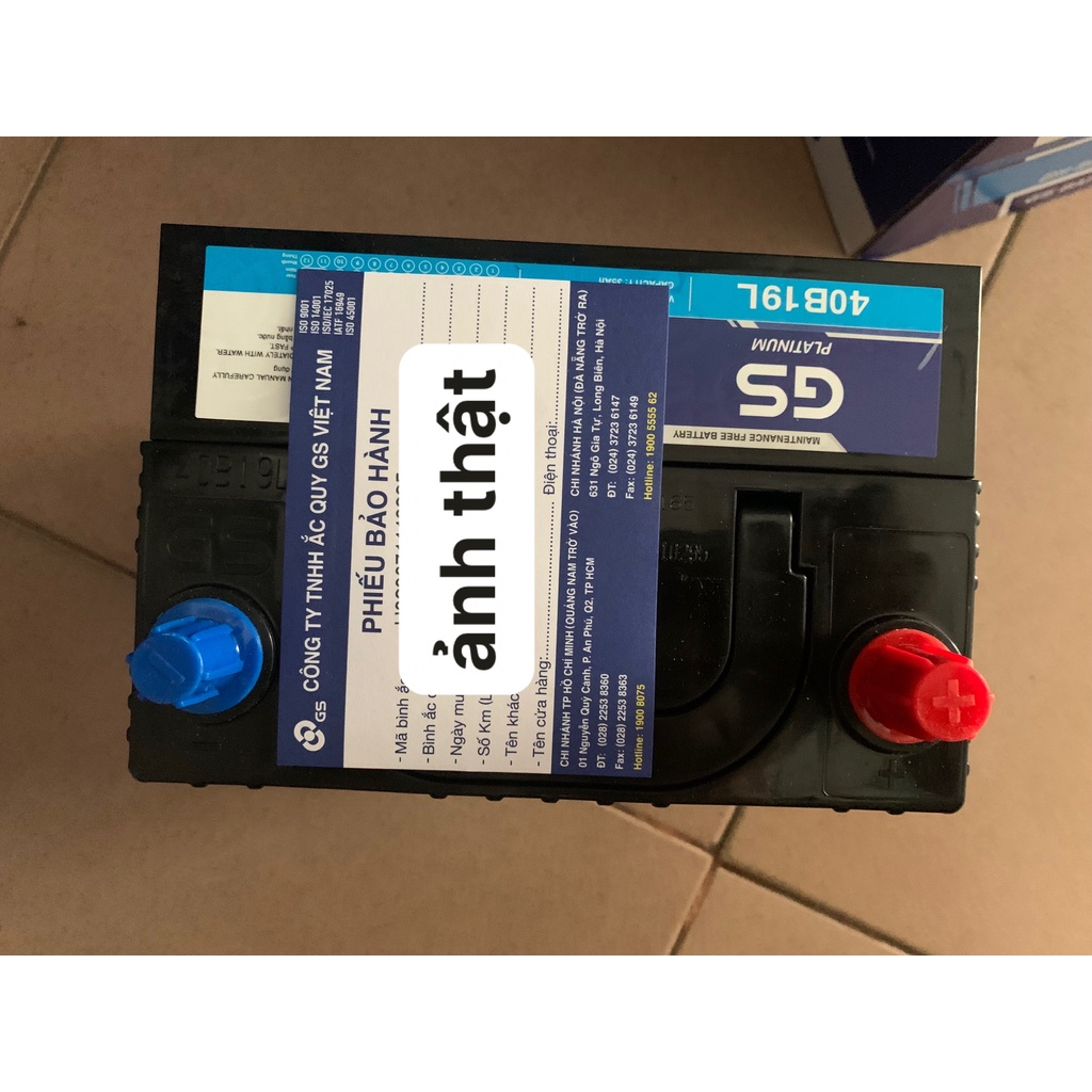 Bình ắc quy xe ô tô GS 12V-35ah 40B19L dành cho xe Kia Morning, Huyndai I10, ...